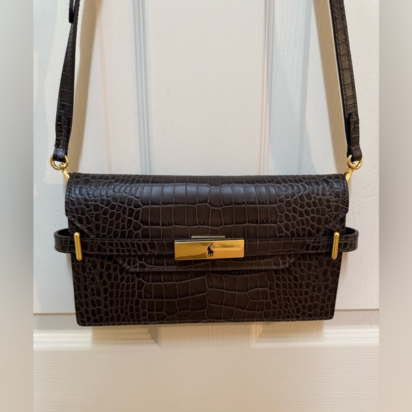 Ralph Lauren Dark Brown Croc Embossed Clutch - Picture 8 of 9